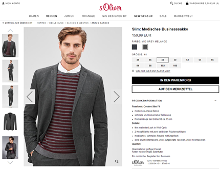 Nicht zu übersehen: Im Onlineshop von S.Oliver steht der Call-To-Action über den Produktinformationen.