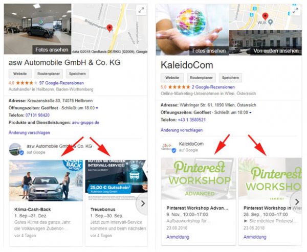 Beispiele für Google Beiträge in Google My Business