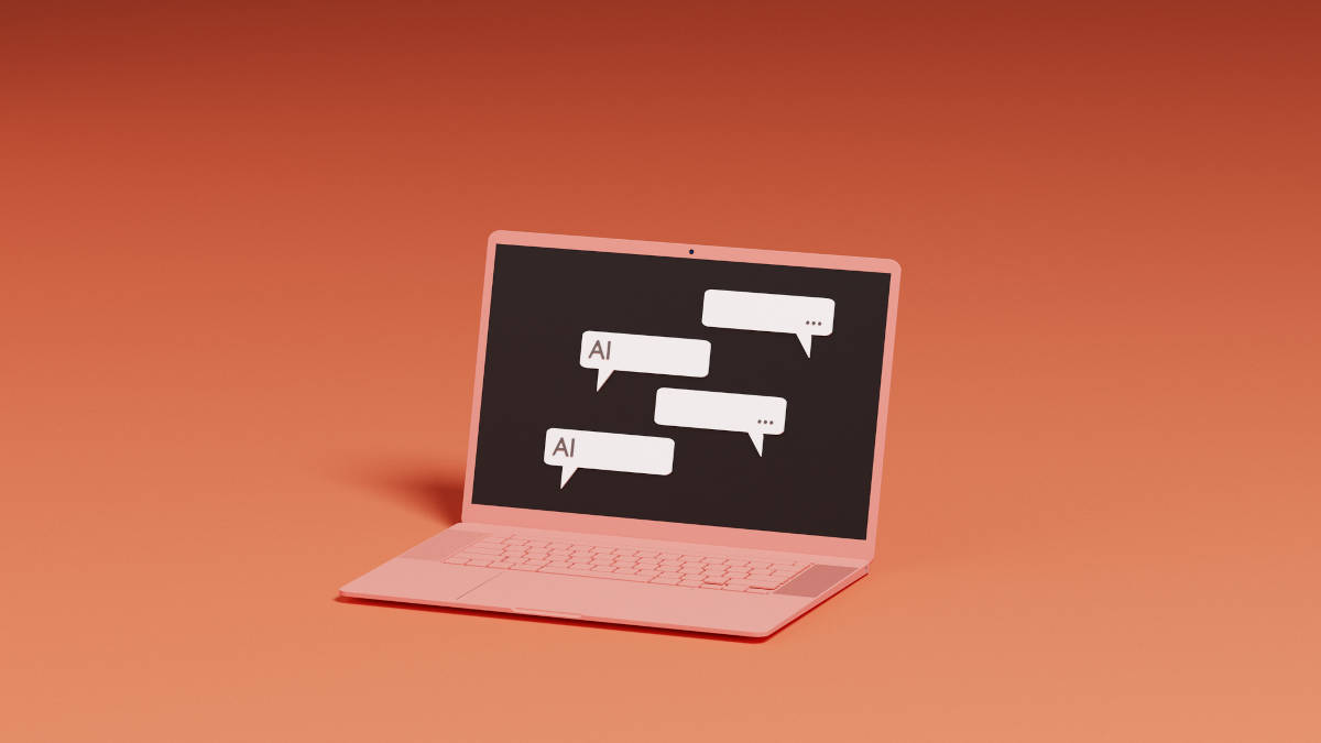 Ein Laptop, der einen Chat anzeigt. In den Chat-Nachrichten steht mehrfach "AI" für Artificial Intelligence.