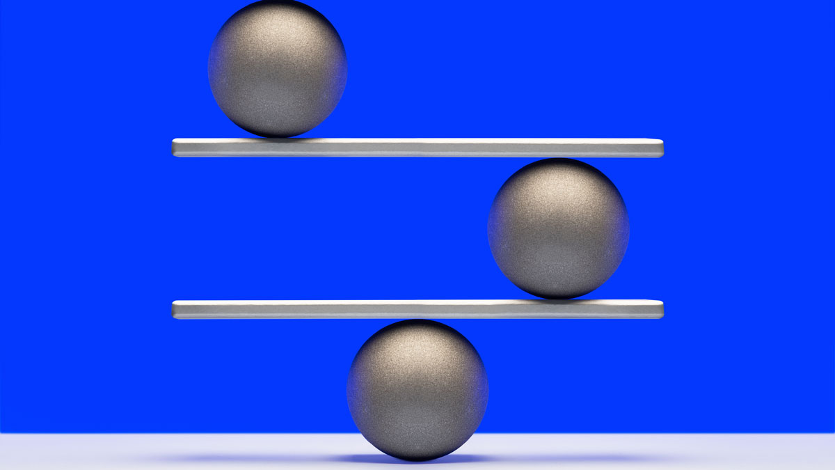 Ein Konstrukt aus drei Kugeln, auf denen Flächen balancieren
