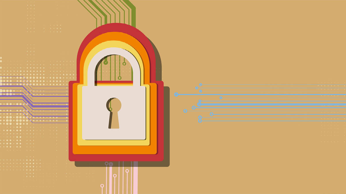 Symbolbild eines Vorhängeschlosses vor visualisierten Datenströmen.