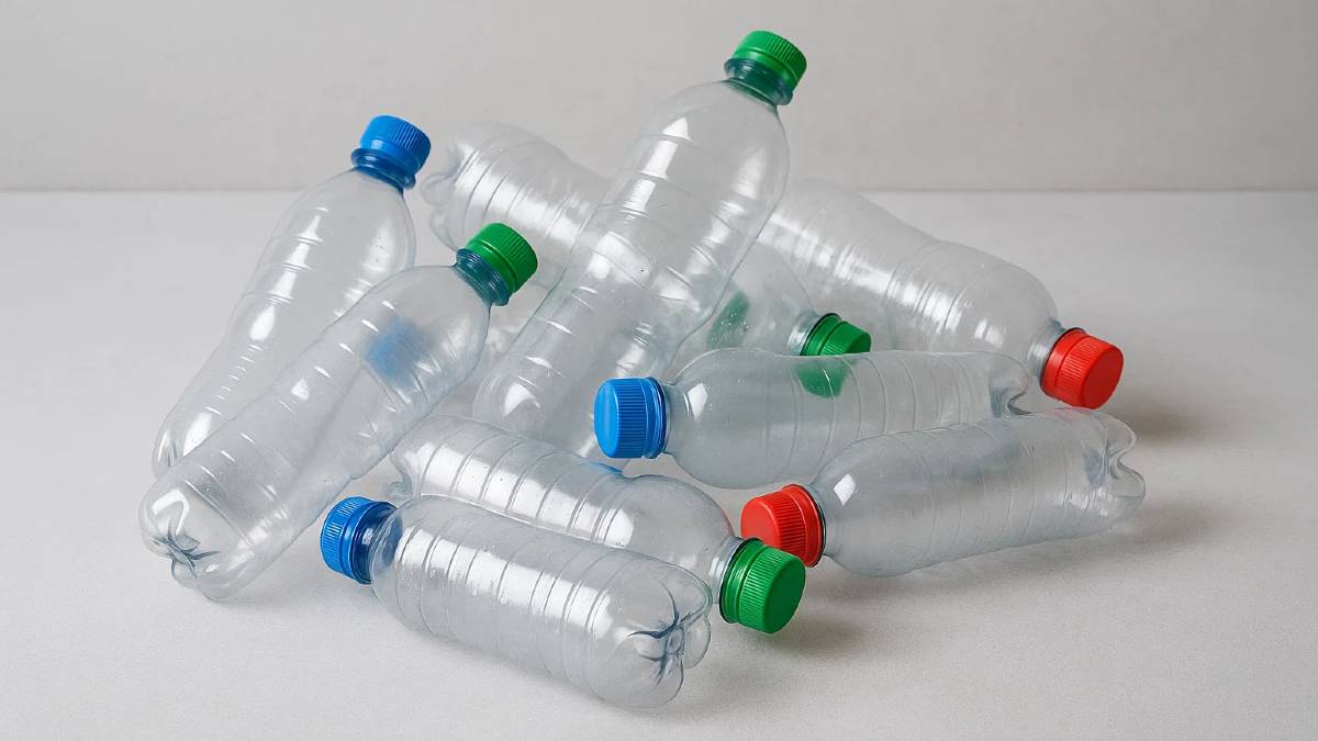 Ein Haufen leer Plastikflaschen.