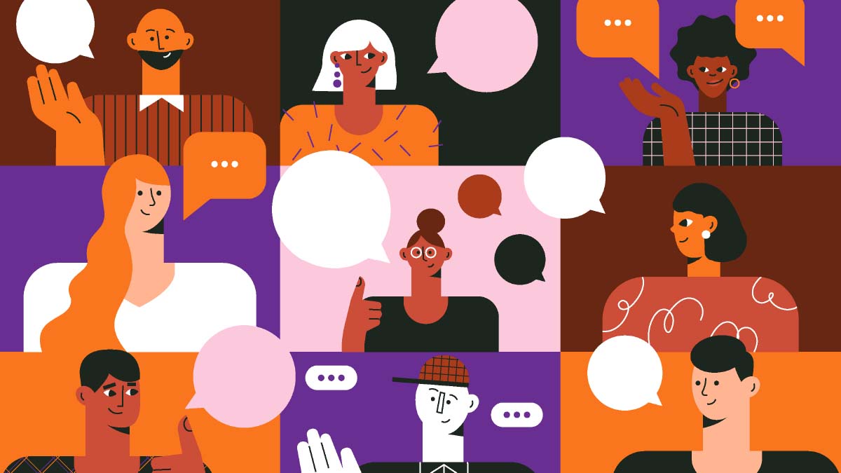 Graphische Darstellung von verschiedenen Personen mit Sprechblasen