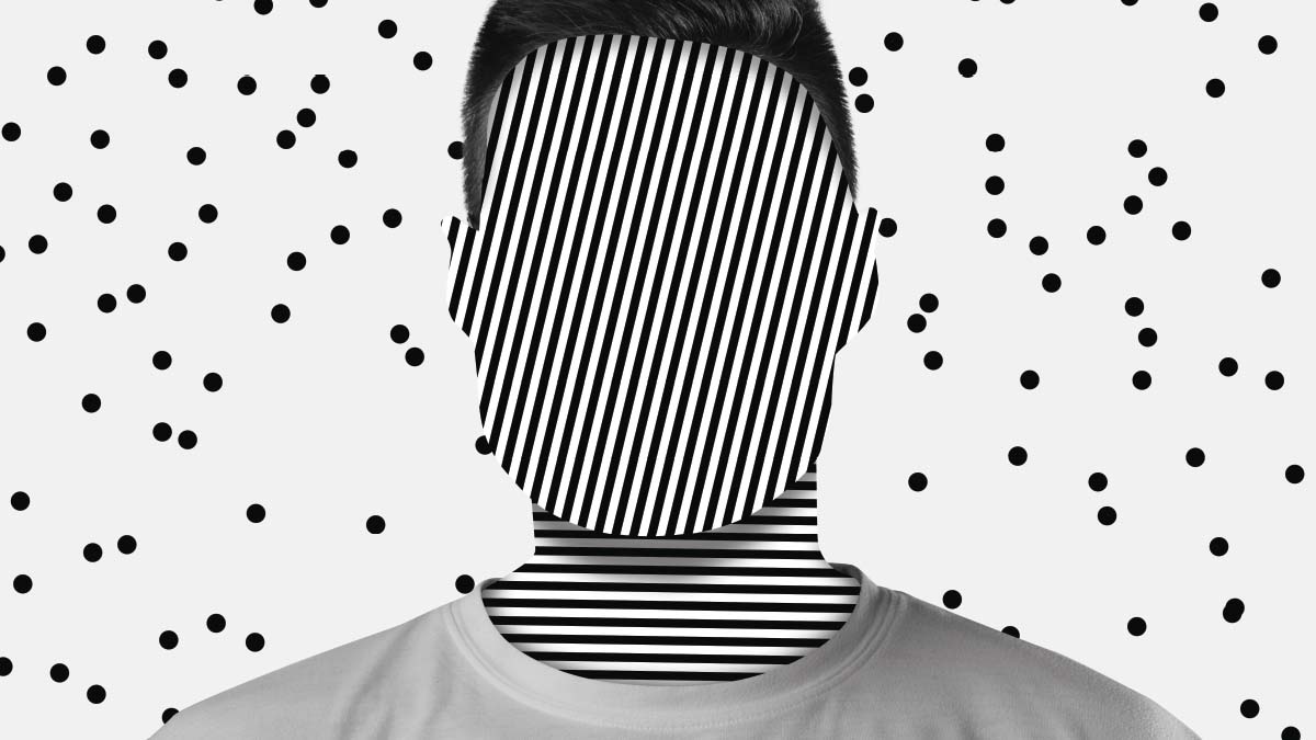 Graphische Darstellung einer Person, deren Gesicht unkenntlich gemacht wurde.