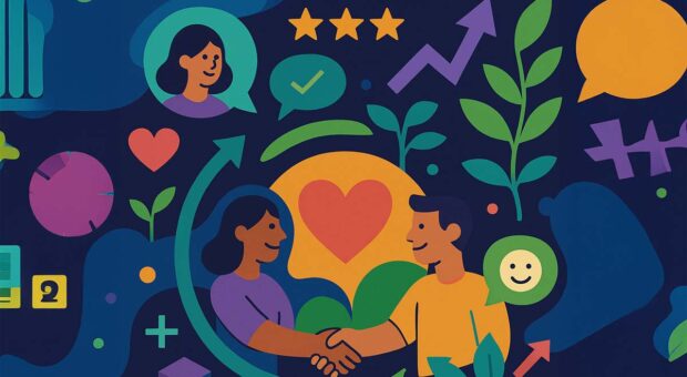 Graphische Darstellung von miteinander freundlich interagierender Menschen