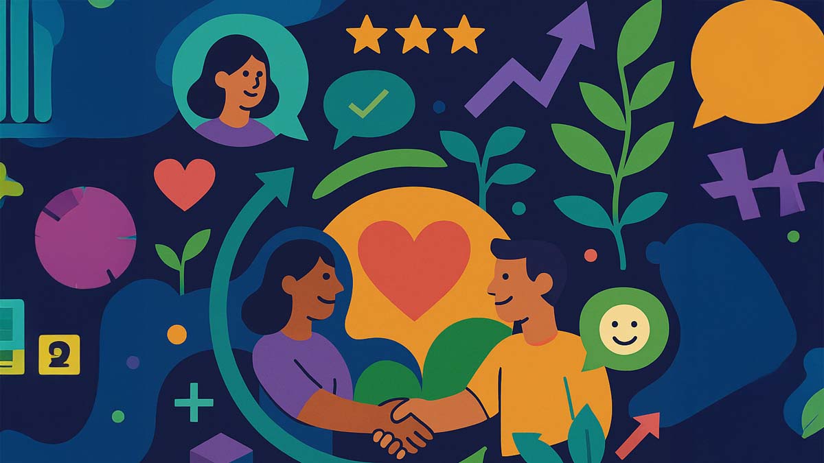 Graphische Darstellung von miteinander freundlich interagierender Menschen