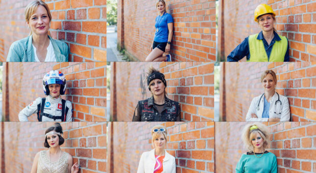 Neun fotorealistische Bilder der impulse-Chefredakteurin in unterschiedlichen Outfits und mit verschiedenen Frisuren